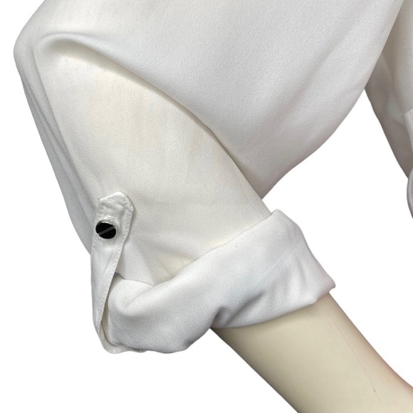 7TH AVENUE NEW YORK & COMPANY White & Black Button Up Long Sleeve Blouse Shirt,L - Picture 9 of 16